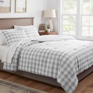 Threshold King Pillow Shams Set of 2 Gray Gingham 100% Cotton Farmhouse 20x36